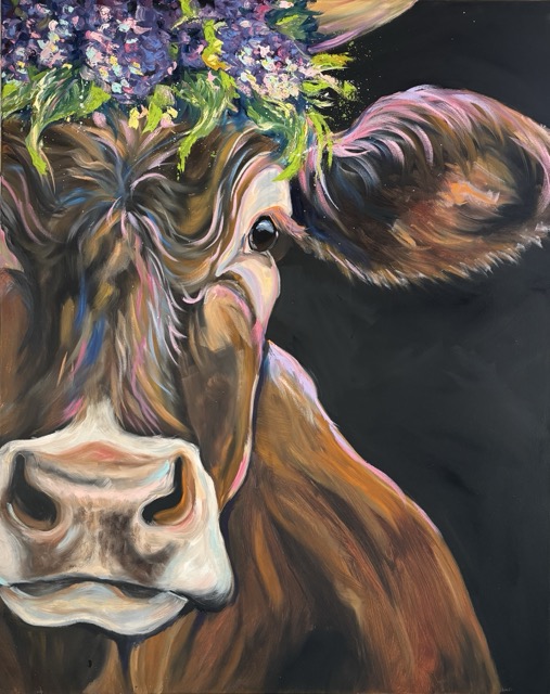 Gemälde Cow Floral II von Saskia Thurner
